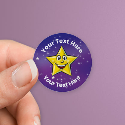 70 Personalised Yellow Star Stickers - 25mm