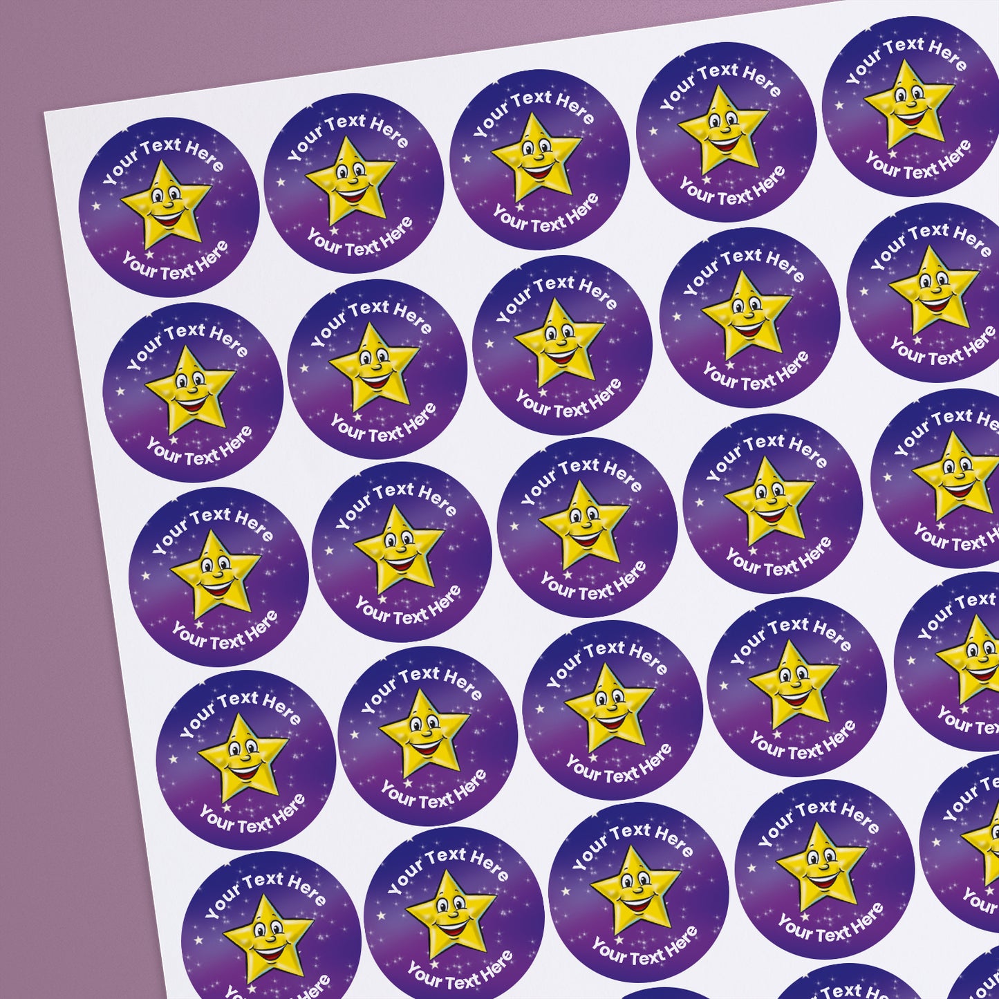70 Personalised Yellow Star Stickers - 25mm
