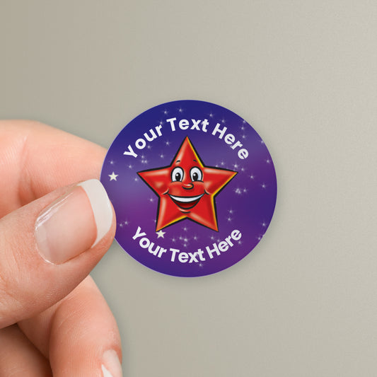 70 Personalised Red Star Stickers - 25mm