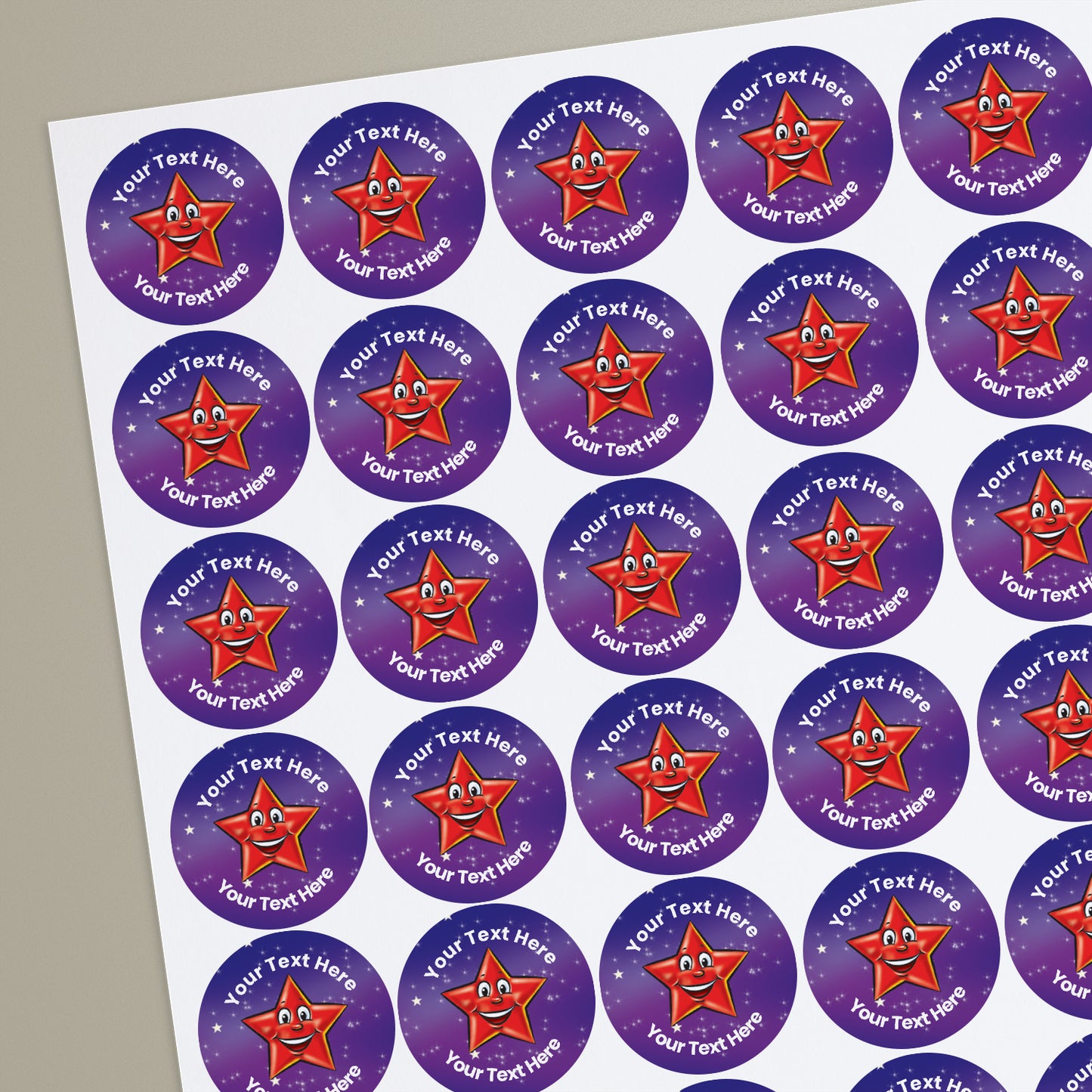 70 Personalised Red Star Stickers - 25mm