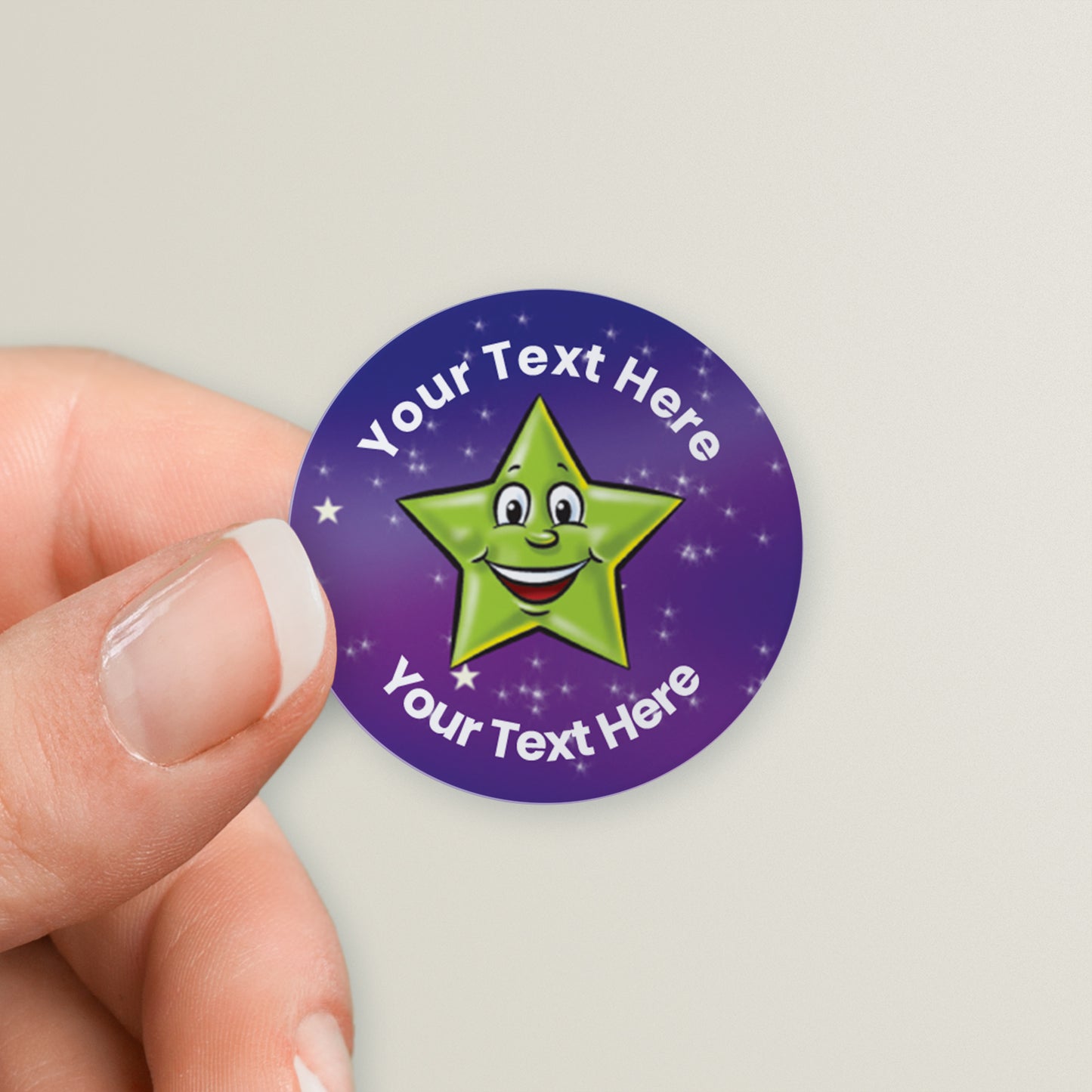 70 Personalised Green Star Stickers - 25mm