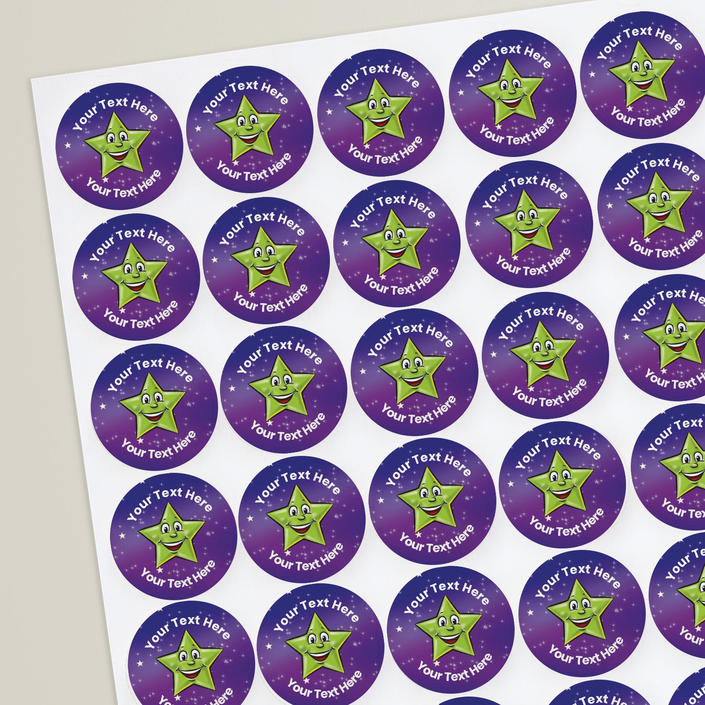 70 Personalised Green Star Stickers - 25mm