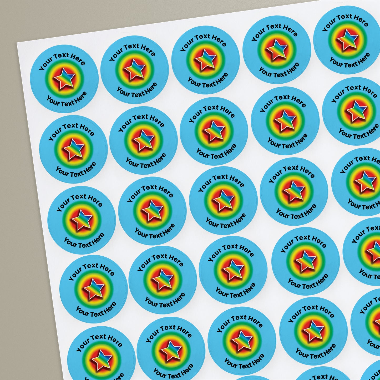 70 Personalised Star Rainbow Stickers - 25mm