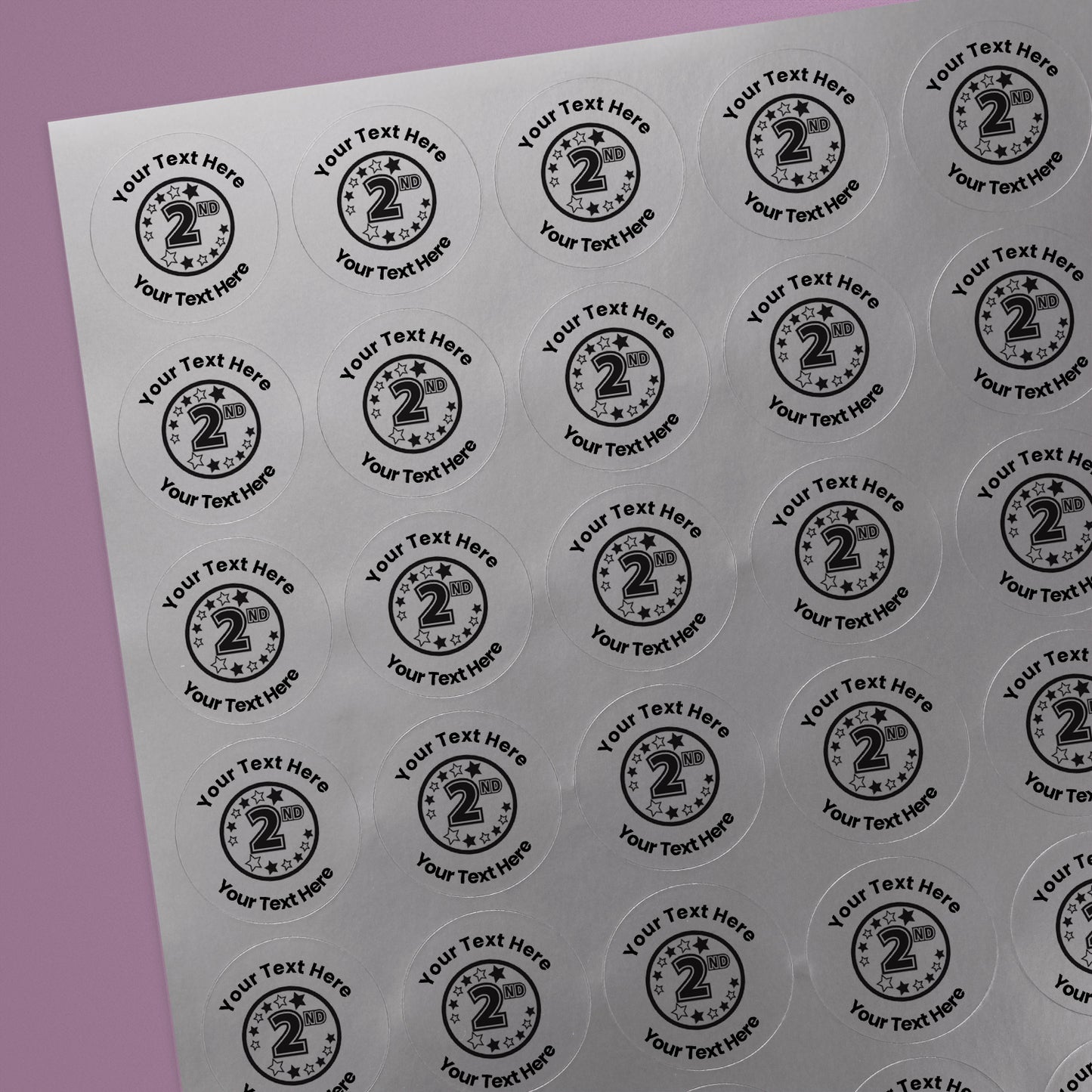 Personalised Metallic Silver 2nd Stickers - 25mm