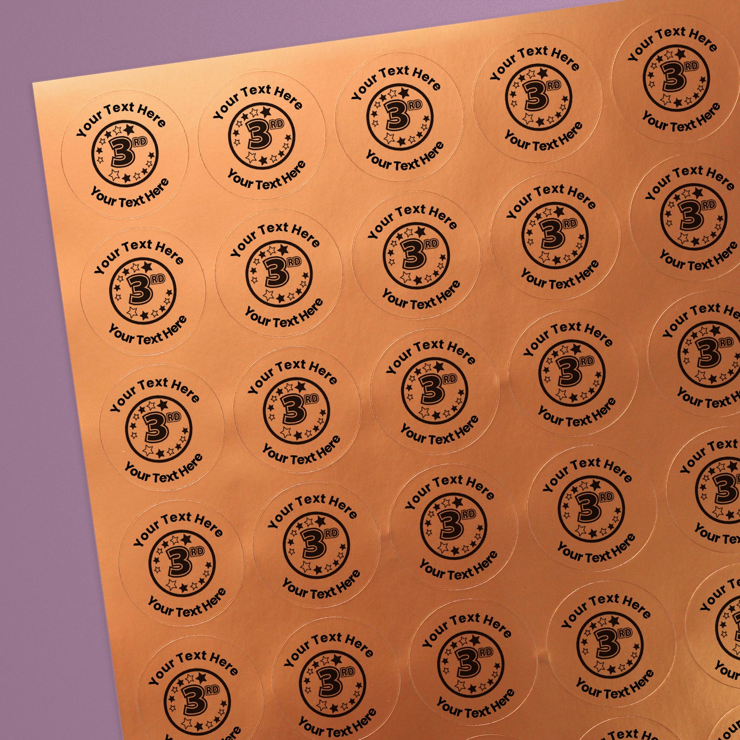 Personalised Metallic Bronze 3rd Stickers - 25mm