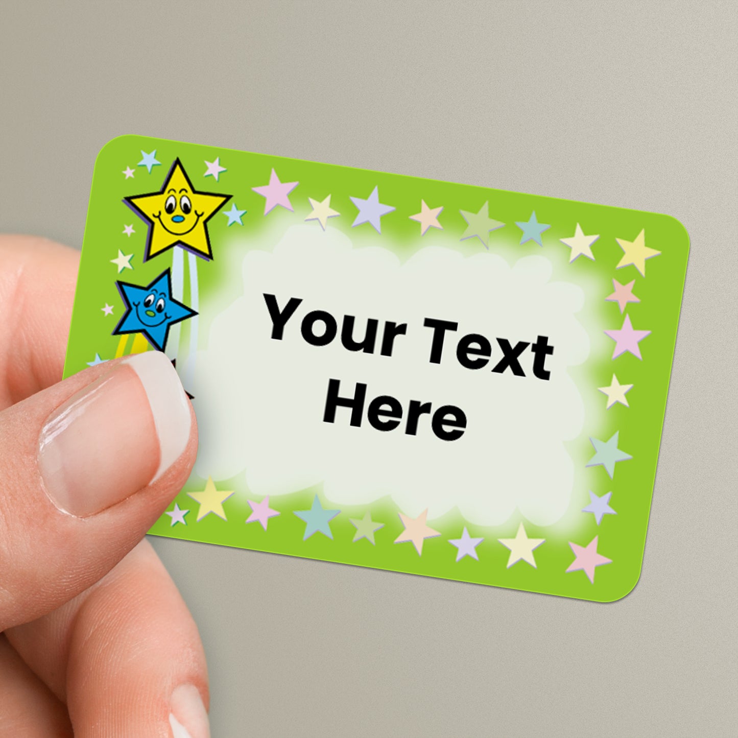 32 Personalised Smiley Stars Stickers - 46 x 30mm