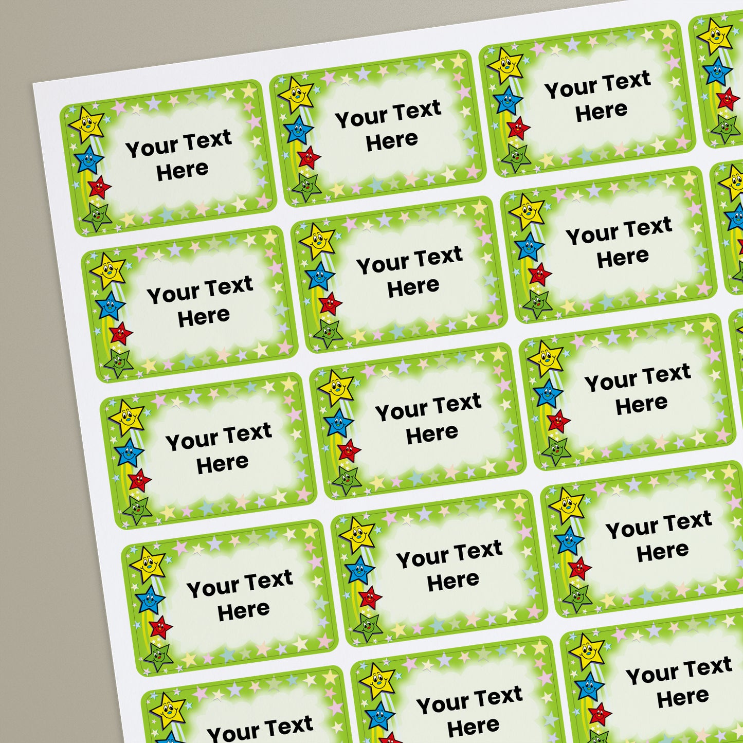 32 Personalised Smiley Stars Stickers - 46 x 30mm