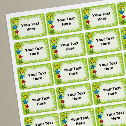 32 Personalised Smiley Stars Stickers - 46 x 30mm