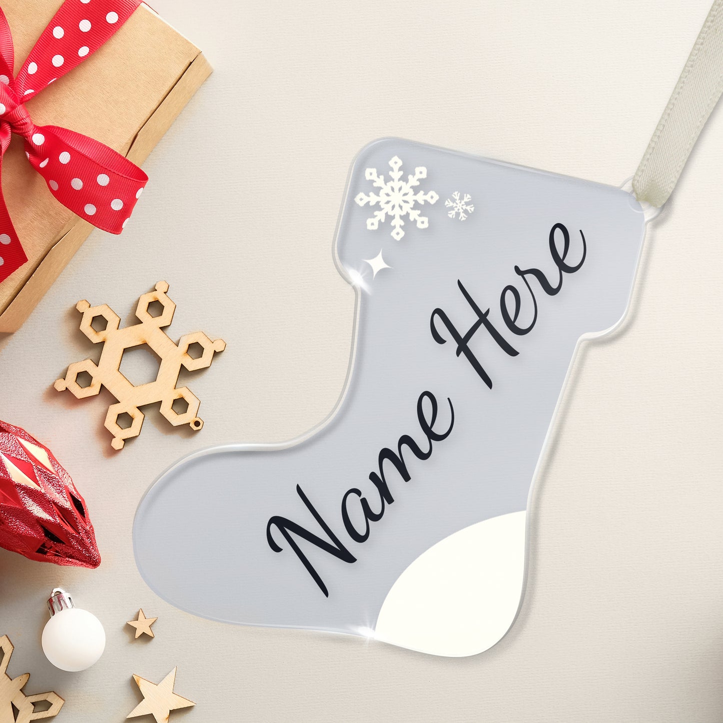 Personalised Christmas Name Tag Stocking Bauble - 87mm x 97mm