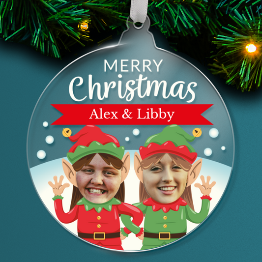 Personalised Photo Upload Santa's Elves Christmas Bauble - 80mm
