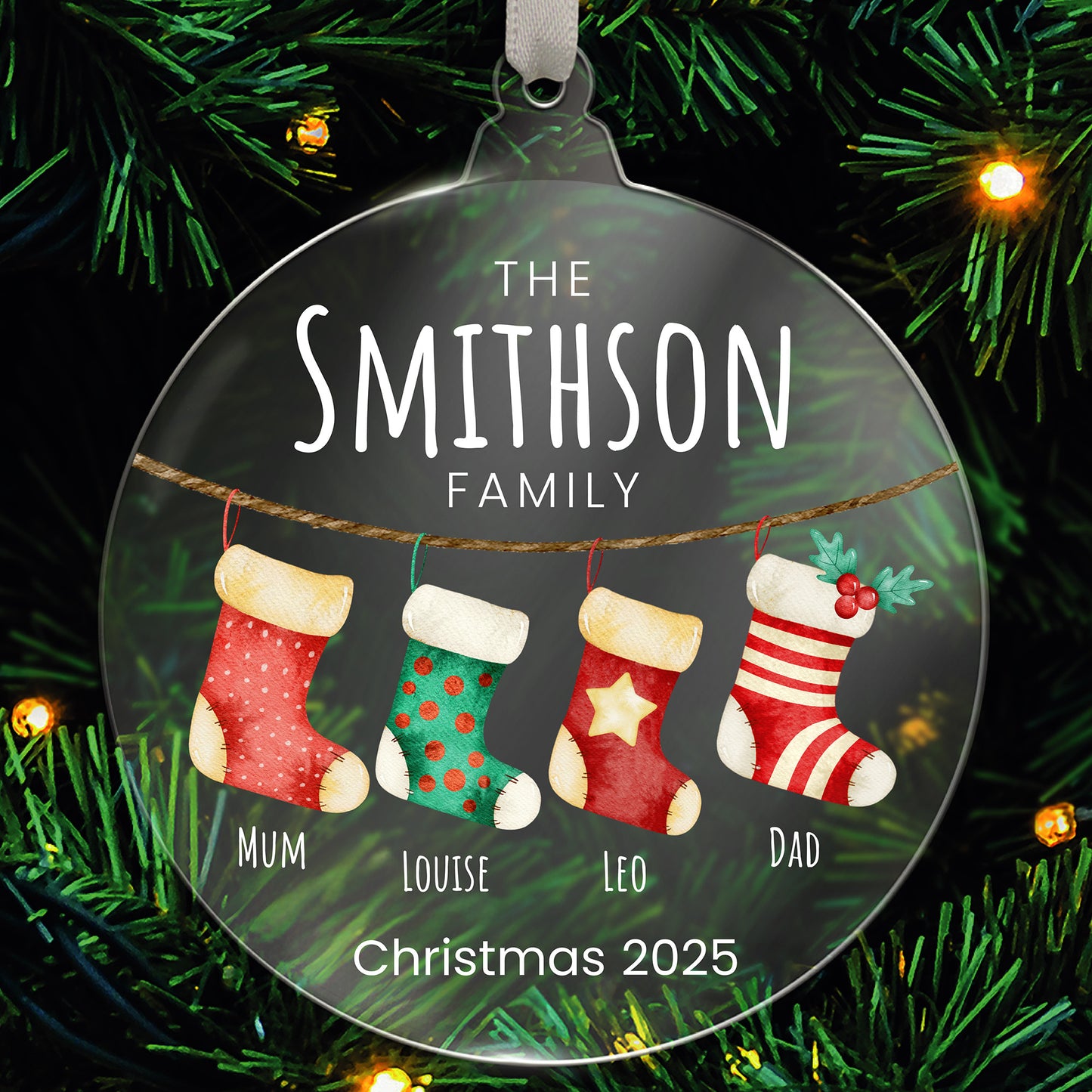 Personalised Family Stockings Christmas Bauble - 80mm