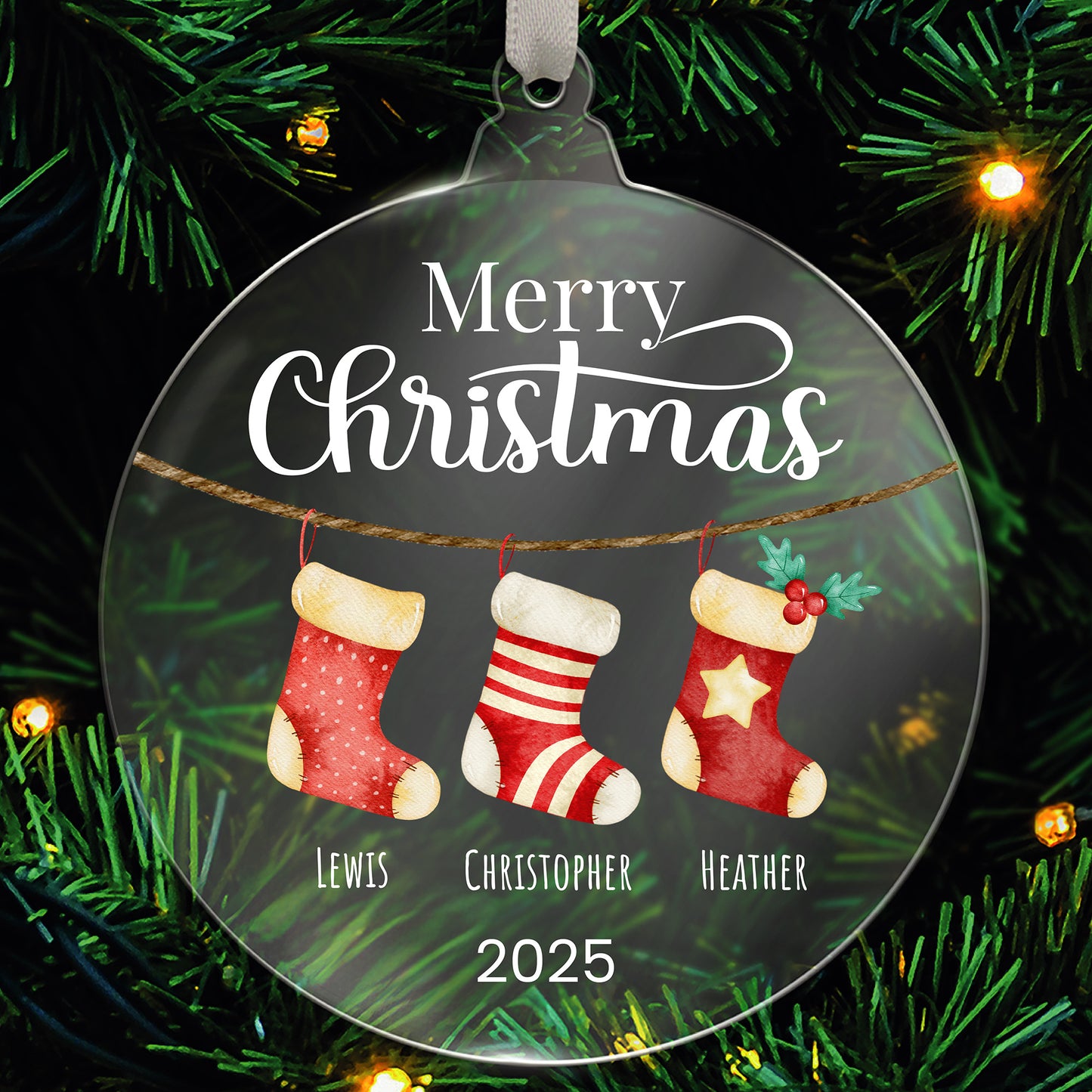 Personalised Family Stockings Christmas Bauble - 80mm