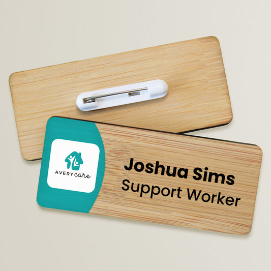 Upload Your Own Image Bamboo Rectangle Name Badge - 76 x 32mm