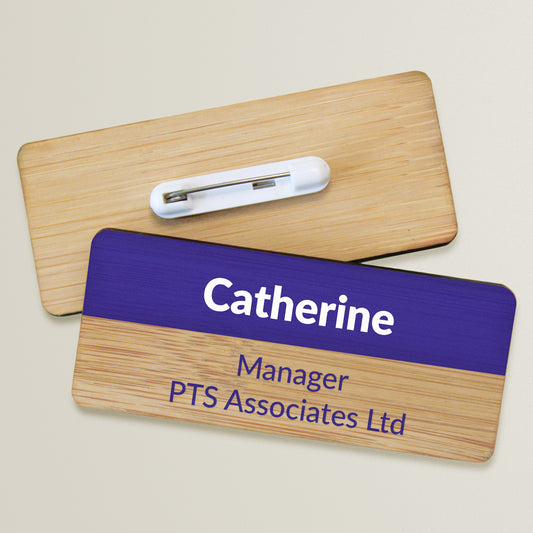 Personalised Bamboo Rectangle Name Badge - 76 x 32mm