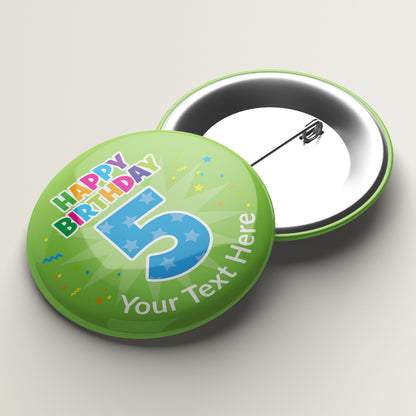 10 Personalised Happy Birthday '5' Badges - 38mm