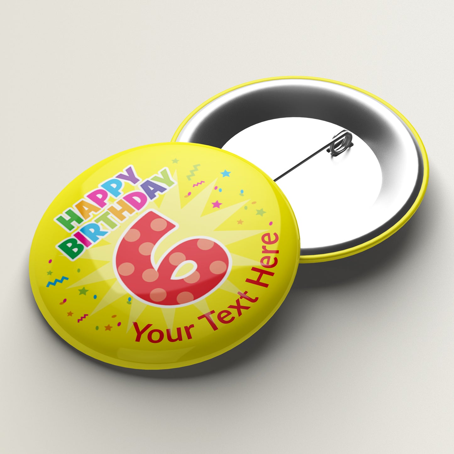 10 Personalised Happy Birthday '6' Badges - 38mm