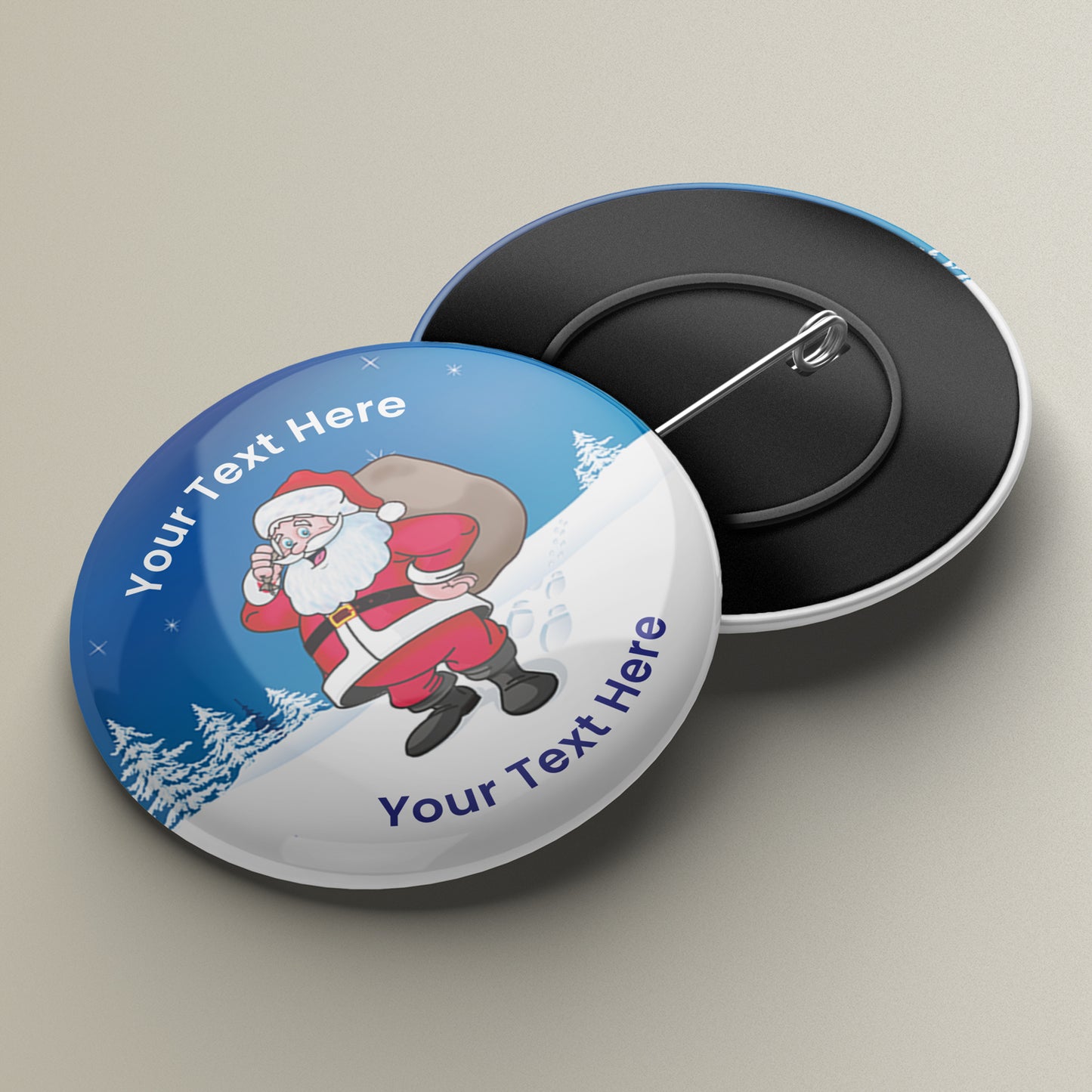 10 Personalised Santa Claus Badges - 50mm