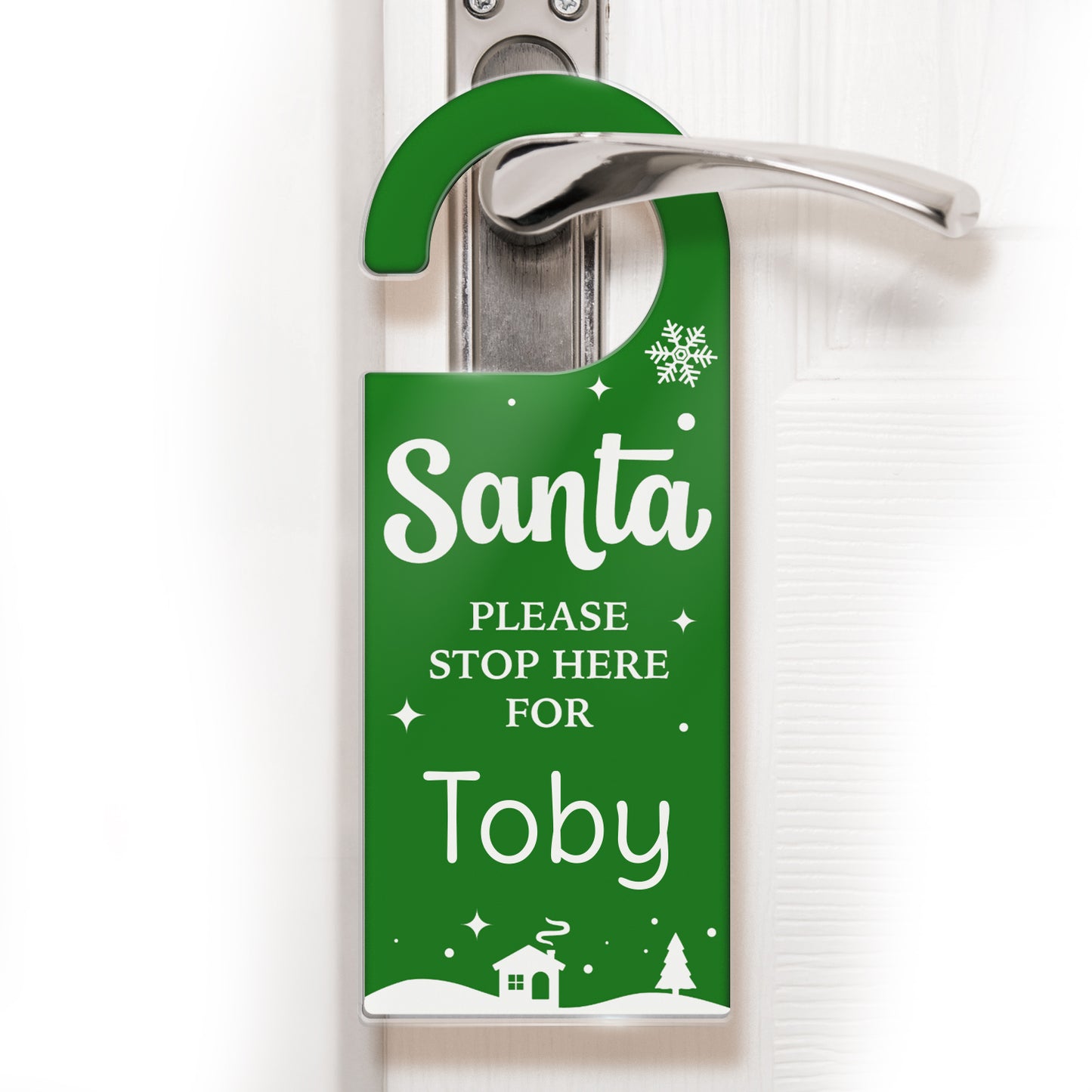 Personalised Santa Stop Here Acrylic Door Hanger - 78mm x 200mm