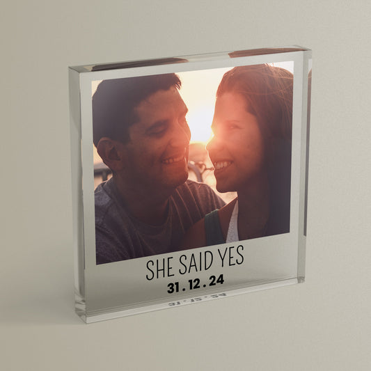 Personalised Polaroid Photo Upload Freestanding Block/Coaster - Engagement Gift - 100mm x 100mm Square