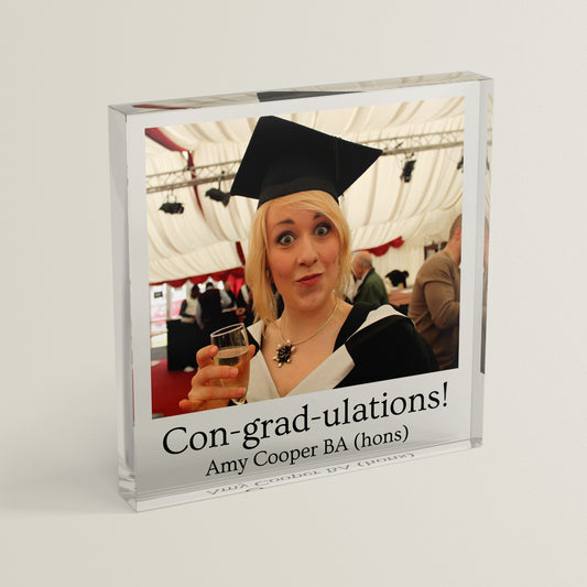 Personalised Polaroid Photo Upload Freestanding Block/Coaster - Graduation Gift - 100mm x 100mm Square