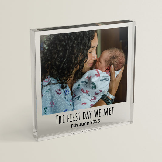 Personalised Polaroid Photo Upload Freestanding Block/Coaster - New Baby Gift - 100mm x 100mm Square