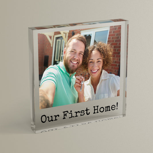 Personalised Polaroid Photo Upload Freestanding Block/Coaster - New Home - 100mm x 100mm Square