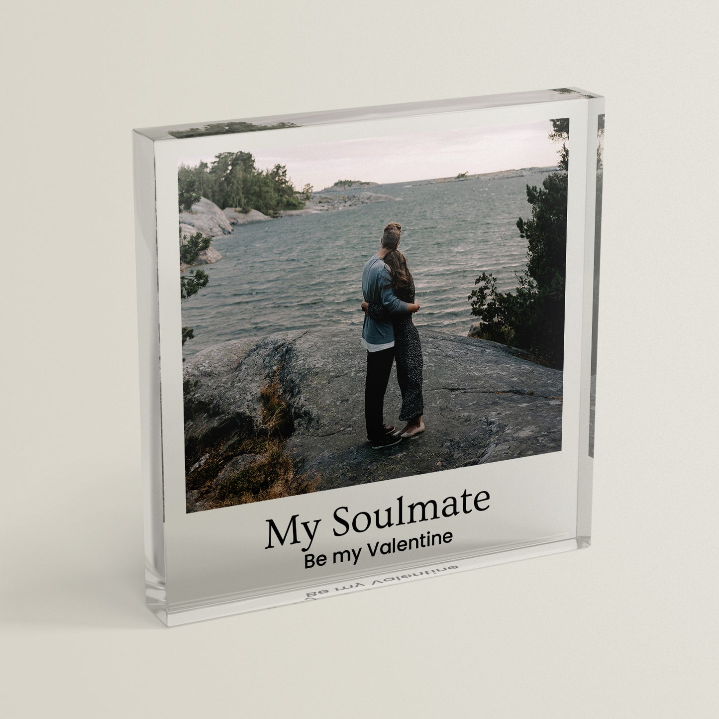 Personalised Polaroid Photo Upload Freestanding Block/Coaster - Valentine's Day - 100mm x 100mm Square