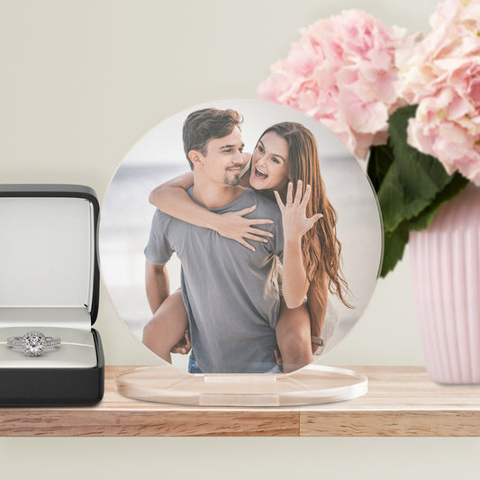 Personalised Full Photo Upload Circle Plaque - Engagement Gift - 100mm