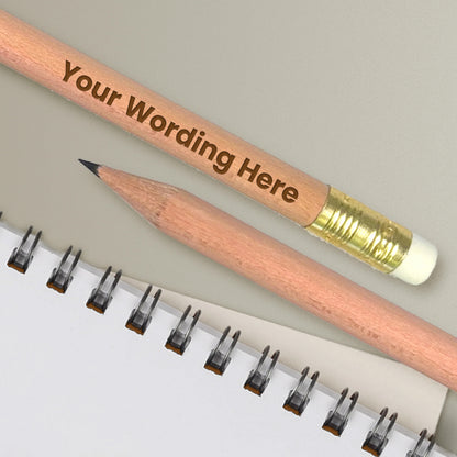 Personalised pencil with wooden barrel and gold ferrule, etched with "Your Wording Here".
