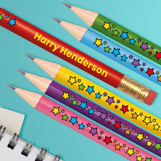 6 Personalised Star Design Pencils - Birthday