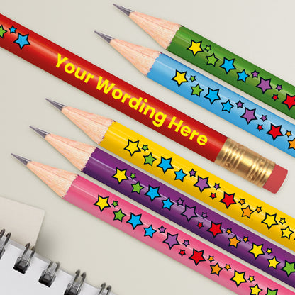 6 Personalised Star Design Pencils - Birthday