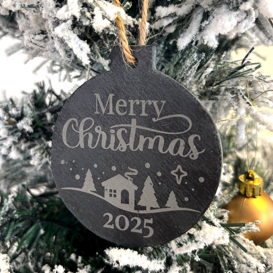 Merry Christmas 2025 Slate Bauble - 70mm