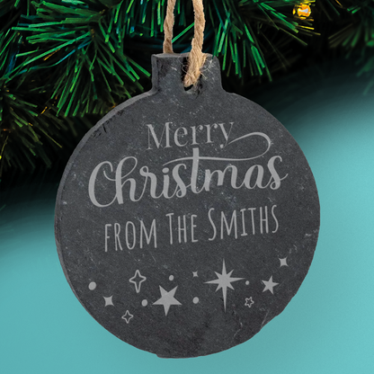 Personalised First Christmas Slate Bauble - 70mm