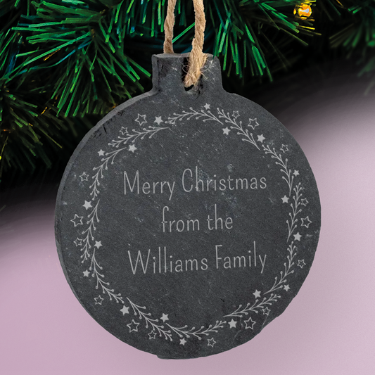 Personalised Christmas Wreath Slate Bauble - 70mm