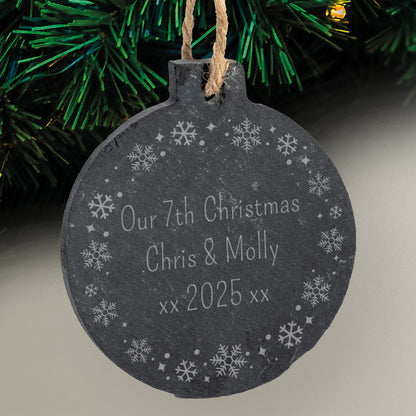 Personalised Christmas Wreath Slate Bauble - 70mm