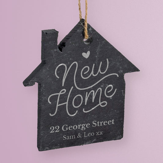 Personalised New Home Slate House Shape Decoration - 65mm x 75mm