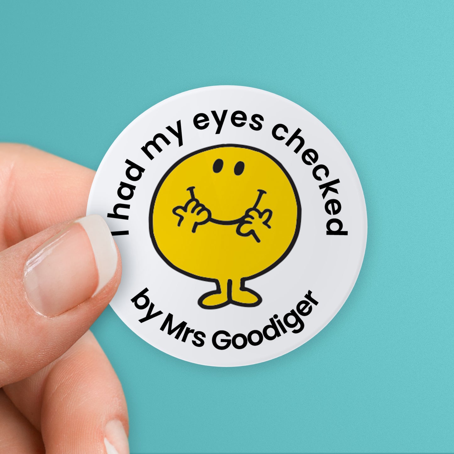 35 Personalised Jellybean Scented Mr Men & Little Miss Stickers - Optician - 37mm