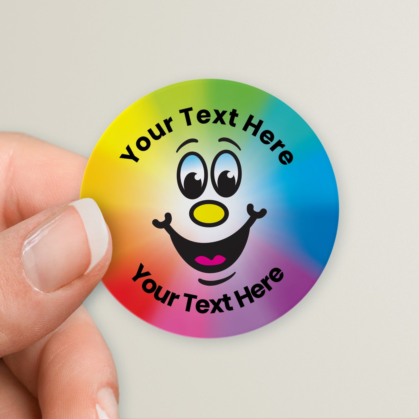 35 Personalised Sweet Shop Scented Rainbow Smile Stickers - Optician - 37mm