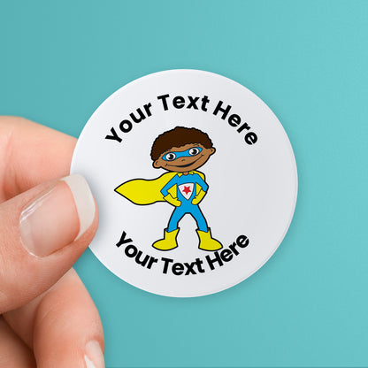 35 Personalised Sherbet Scented Super Hero Stickers - Optician - 37mm