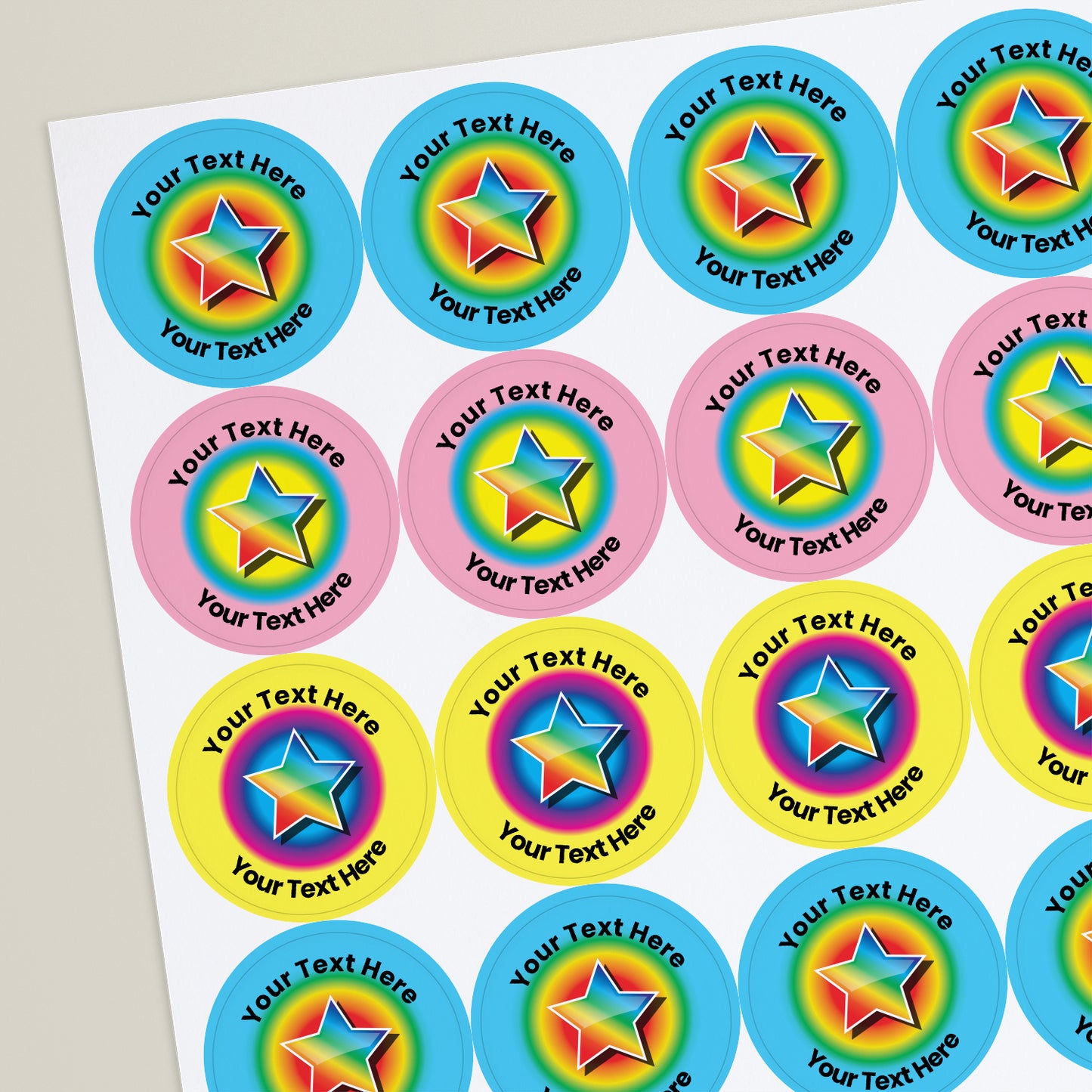 35 Personalised Sherbet Scented Rainbow Star Stickers - Optician - 37mm