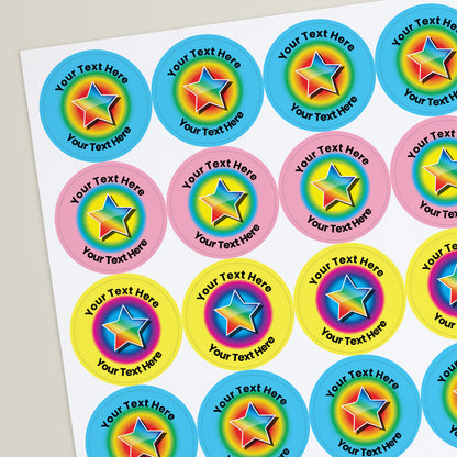 35 Personalised Sherbet Scented Rainbow Star Stickers - Optician - 37mm