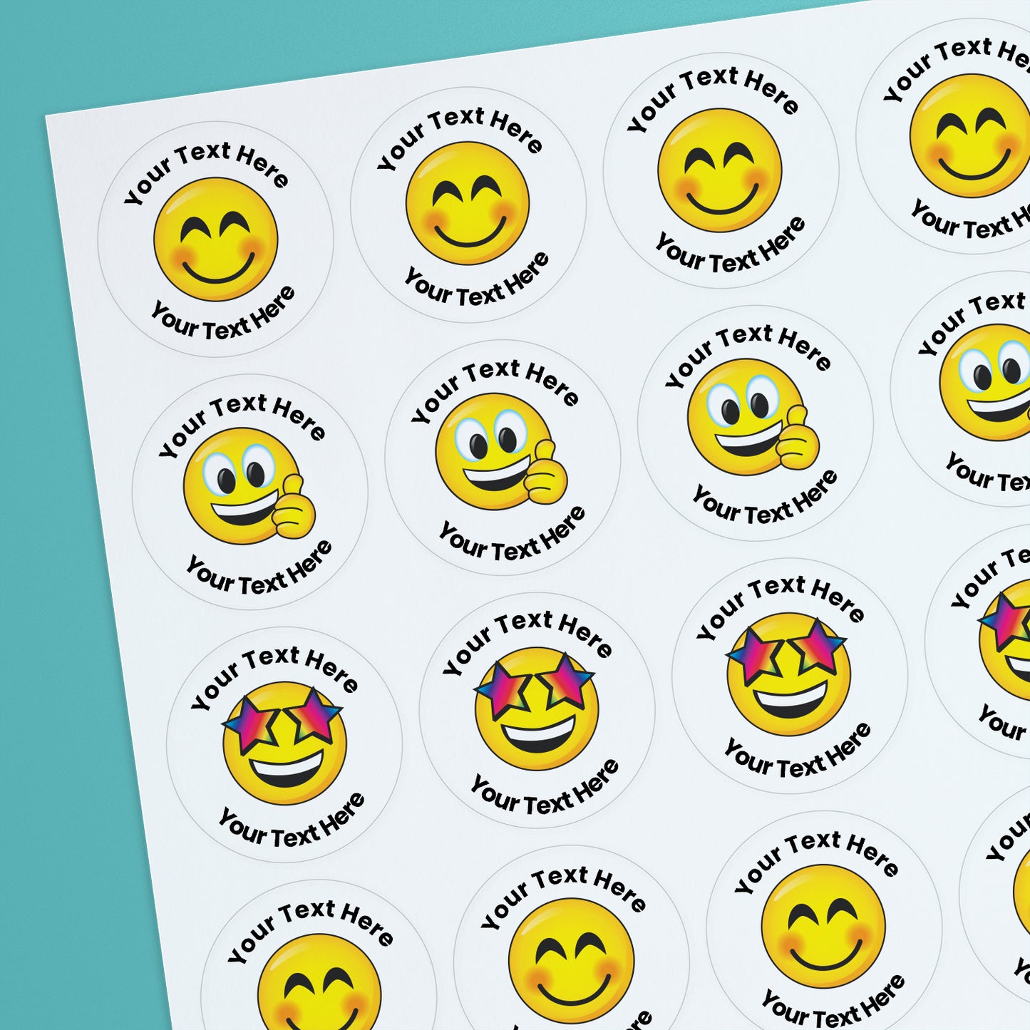 35 Personalised Bubblegum Scented Emoji Stickers - Optician - 37mm