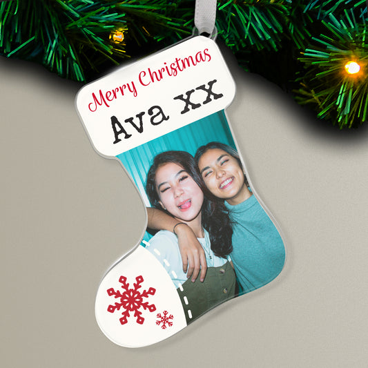 Personalised Christmas Stocking Photo Bauble - 87mm x 97mm