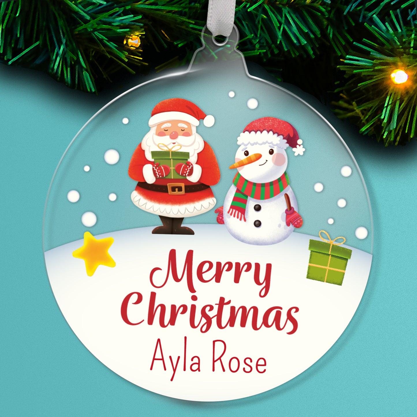 Personalised Christmas Santa and Snowman Bauble - 80mm