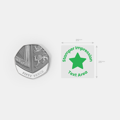 50p as comparison and text area for stamp impression