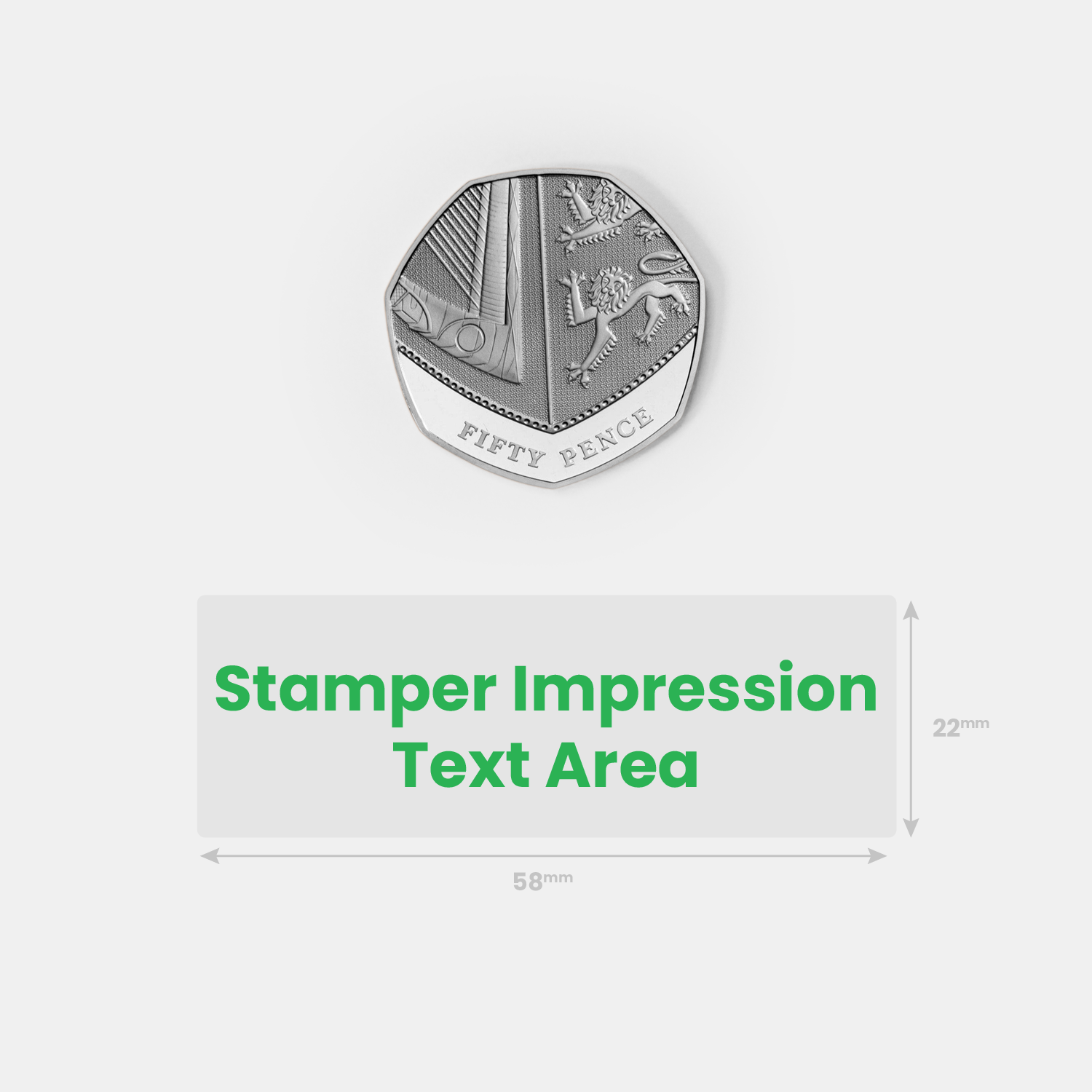 Silver 50p coin as reference to stamper impression size